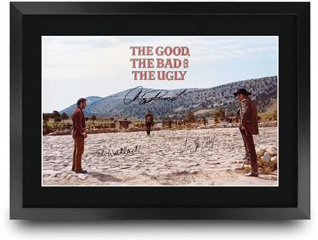 HWC Trading Good, Bad & Ugly Scene 1 Eastwood & Van Cleef Gifts Printed Signed Autograph Picture for Movie Memorabilia Fans - A3 Framed