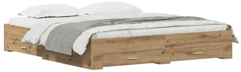 Hoodmeel Struttura Letto con Cassetti, Letto in Legno Massello, Struttura Letto, Giroletto Matrimoniale, Letto Singolo, Rovere Artigianale 180x200 cm Legno Ingegnerizzato