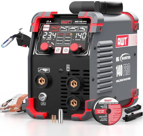 AWT LED Digital Display 140Amp MIG Welder Flux Core MIG Welder/Stick/Lift TIG 3 in 1 Welding Machine,Welder Machine 110V With Synergy IGBT Inverter, Portable Gasless Welder Equipment