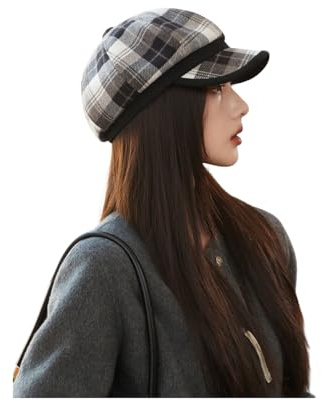 Jiujiutu Casquette Beret Femme Gavroche Respirant Plate Vintage Automne Hiver octogonal de Peintre Hat Réglable 54-59cm Souples Coton Irlandais Angleterre Style Au Quotidien Loisir Noir