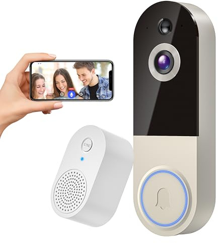 NexoSora 1080p Wireless Doorbell Camera with Receiver, AI Human Detection, 2-Way Audio, Night Vision, Cloud Storage (Sold Separately), Real-Time Alerts, Rechargeable Battery-Powered, 2.4Ghz Wi-Fi