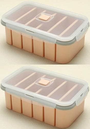 Wapasezyar Contenitori in silicone per congelatore, 2 pezzi, stampo per cubetti di ghiaccio a 6 fori con coperchio, contenitori per alimenti, zuppe, brodi, salse e burro (Rosa)