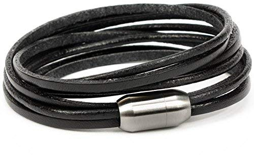 Simaru Designer Lederarmband – Wickelarmband für Herren & Damen aus pflanzlich gegerbtem Leder mit Edelstahl Magnet Verschluss – Made in Germany (schwarz (Größe S))