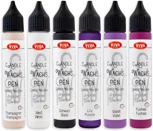 Viva Decor - Set di Penne Con Cera 6 Pz (Berry) - Pennarello 6 x 28 ml per Decorare Candele Personalizzate - Cera Liquida per Decorazione Candele