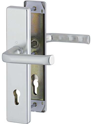 HOPPE 2x Sicherheits-Drückergarnitur LONDON - auf Langschild Profilzylinder Entfernung 88mm,SST 8,5,ohne Kernziehschutz,Türstärke 42-47mm,silber eloxiert, Doppelpack