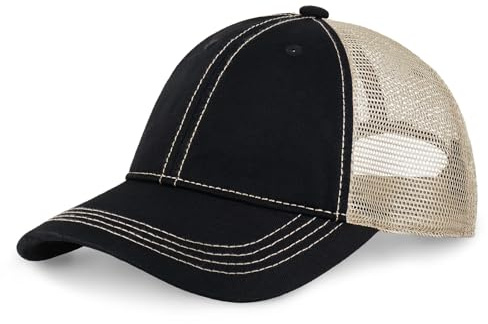 CHOK.LIDS Everyday Premium Washed Trucker Hat Unstructured Vintage Distressed Pigment Dyed Cap Adjustable Outdoor Headwear (Black)