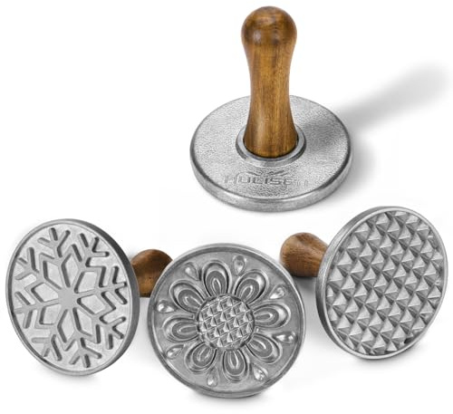 HULISEN Cookie Stamps Set of 4, Metal Cookie Press Mold with Wooden Handle, Decorating Supplies for DIY Baking, Cake, Pastry, Easy to Use, Gift Package