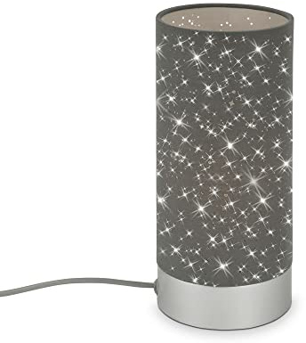 BRILONER – Tischlampe mit Sternendekor, Nachttischlampe mit Kabelschalter, Tischleuchte E14 Fassung, Stoff-Tischlampe, 250x110 mm (DxH), Grau, Matt-chrom-grau