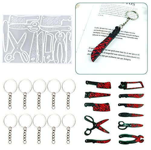 HyzaPhix Resin Molds Scissors Epoxy Casting Mold Silicone Mold Jewelry Making Supplies with Holes for DIY Making Pendant Halloween Decoration Ornaments