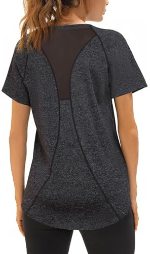 T-Shirt Sport Femme Tee Shirt Manches Courtes Yoga Col V T-Shirts Tops Running Fitness Pilates
