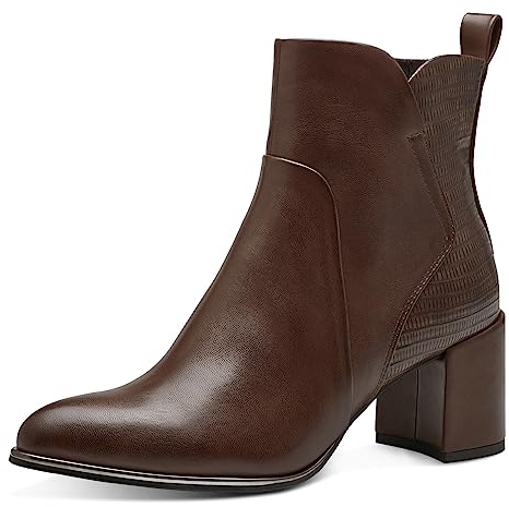 MARCO TOZZI Damen Stiefeletten mit Absatz aus Kunstleder Blockabsatz, Braun (Cognac Comb), 39