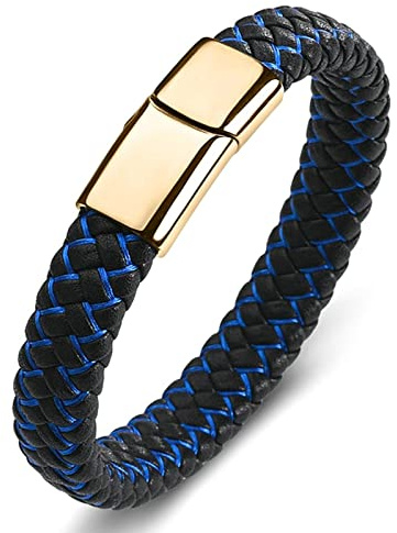 Aeici Herrarmband graverat stål, herrarmband läderarmband för män flätat armband