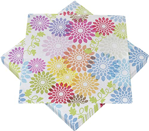 HEKU 100 Servietten, 3-lagig, 33x33cm, Flower Power I Saugstark und praktisch verpackt I Ideal für besondere Anlässe