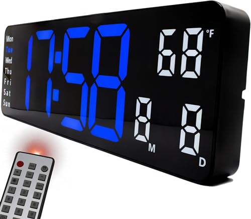 Opis Technology Clock 1 XL Orologio Digitale da Parete - Display LED Blu/Bianco 32cm con Telecomando, Doppio Allarme, Timer - Richiede Alimentazione (Inclusa)