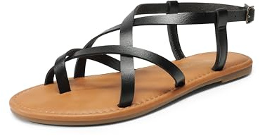 DREAM PAIRS Womens Gladiator Flat Sandals Ladies Comfortable Cross Straps Wedding Sandals SDFS2401W,Size 5,Black,SDFS2401W