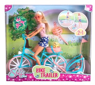 Simba Steffi Love Bike Trailer, Toy Doll on Her Bike with Trailer for Baby, Dog and Helmets, from 3 Years
