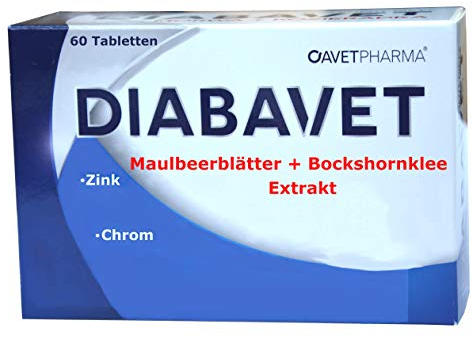 Maulbeerblätter Extrakt hochdosiert, 600mg pro Tabl. Bockshornkleesamen, Zink, Chrom, 60 Tabletten, 1/2 Tablette 300mg Extrakt, für Zuckerstoffwechsel, normalen Zucker, senken, Diabavet