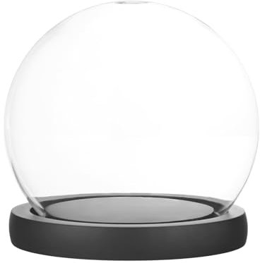 M METERXITY Cloche Glass Dome, D4.7In Ball Jar with Wooden Base for DIY Snow Globes/Small Plants/Flowers/Candles/Models/Souvenirs, Glass Display Case [Black]