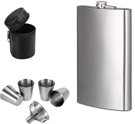 TIANLIN Fiaschetta Tascabile, Fiaschetta per Liquori Portatile 12 once con Imbuto, Tazza in Acciaio Inos e Supporto per Bicchiere Vino, Alcol Boccetta, Fiaschetta, per Regali Uomo, Viaggi, Campeggio