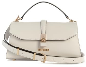 GUESS Damen Queensland Griffklappe Oben, Umhängetasche, Off White/Taupe