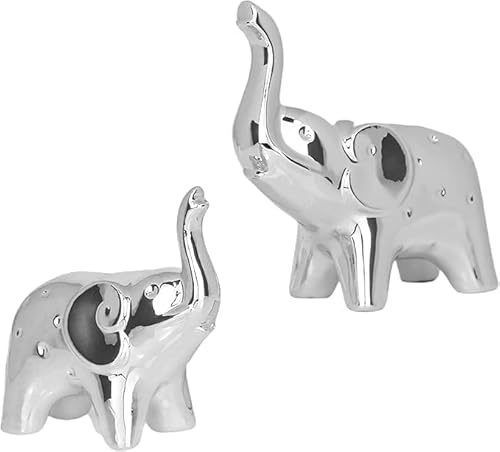 Tibeoyad 2 piezas de cerámica elefante ornamental estatua de escritorio pequeños animales elefante estatua decoración de sala de estar figura moderna (plata)