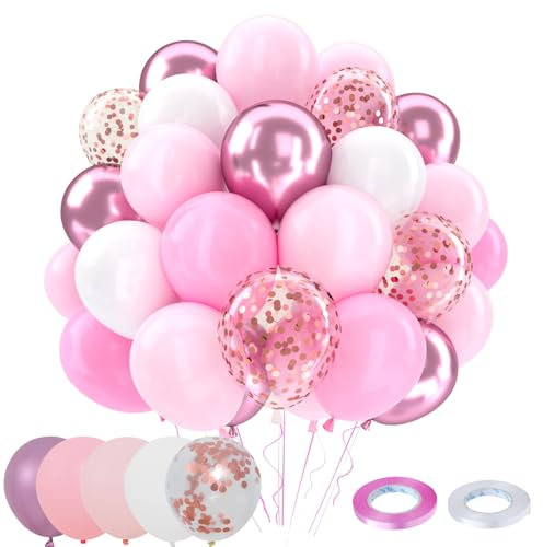 Palloncini Compleanno Rosa Bianco, 52 Pezzi Palloncini Elio Rosa Bianco Con Matrimonio Compleanno Bambina Festa Bambino Baby Shower Decorazioni, Allestimento Matrimonio, 12 Pollici