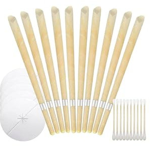 Ohrenkerzen,10 Stück Natürliche Ohrkerzen aus Bienenwachs,Mit 5 Ohrkerzenkissen Und 10 WattestäBche,zur verstopfter Ohren