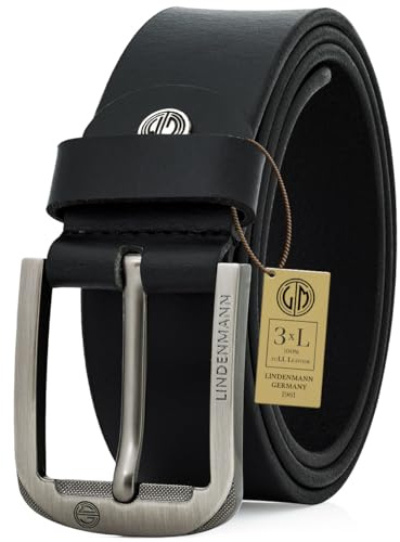 LINDENMANN Herren Ledergürtel Vollrindleder Jeansgürtel schwarz, Farbe/Color:schwarz, Size US/EU:Bundweite 105 cm Gesamtlänge 120 cm W 41.3 XL