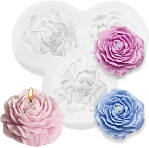 Molde de vela con forma de flor de peonía de 3 piezas, moldes de silicona para velas, suministros para regalos, adecuado para hacer artesanías, jabón personalizado, cera y yeso