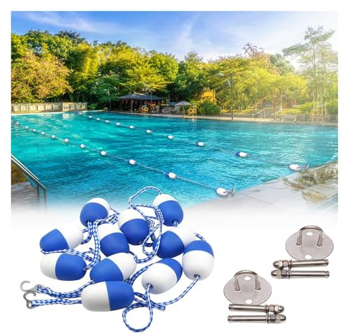 Línea de flotación de Seguridad para Piscinas con Ganchos y Placa de Tornillo - 2 m/6,6 pies. Pista de Carreras Profesional para Parques acuáticos y Aguas Termales. Líneas de Advertencia par