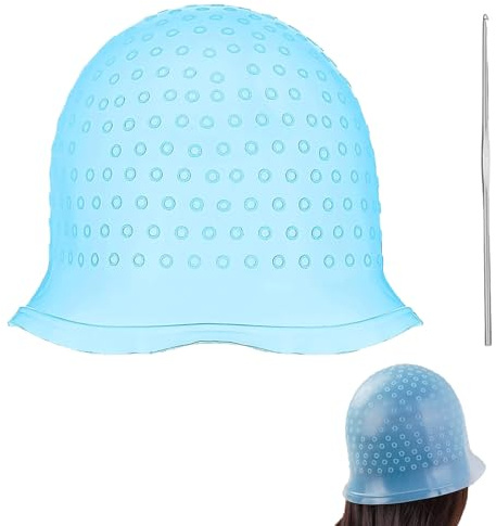 SträHnchenhaube Haare Friseur SträHnenhaube FäRben Haarnetz SträNchen Haube ZubehöR HaarfäRbe Einweg SträHnchen Farbe Framar Haarfarbe für SträHnchen Set Balayage FäRbepinsel (Unperforated Blau)