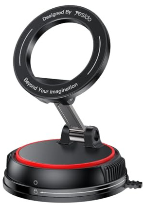 YESIDO MagSafe Magnetic Car Phone Holder Strong Suction Cup & Dual-Axis Folding Arm 360° Rotating Dashboard & Windscreen Mount Car phone holder for iPhone 17/16 series, Samsung & Android Phones