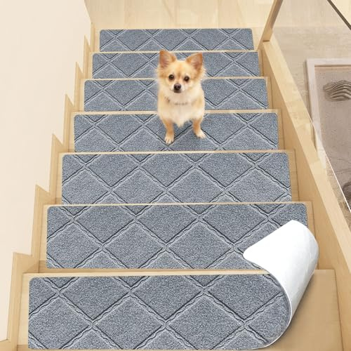 YushengTai Tappeto Scale Interne, 15 Pezzi, Autoadesivi, Antiscivolo, Riutilizzabili, per la Protezione di Animali Domestici e Bambini più Grandi (Grigio Chiaro, 55 cm x 19 cm)