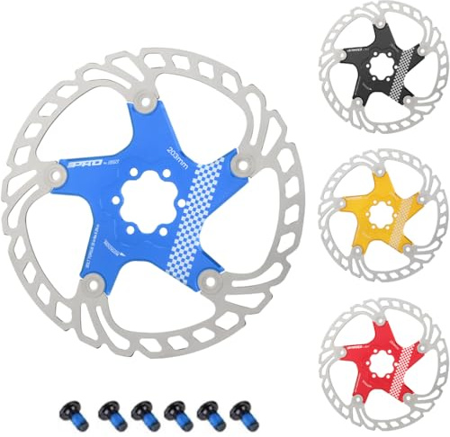 CYSKY Disco Freno Bici Flottante con 6 viti 140mm 160mm 180mm 203mm Rotori freno in Acciaio Inossidabile Lavorati a CNC per bici da corsa, MTB, BMX, Gravel bike, ebike (Blu, 203mm)