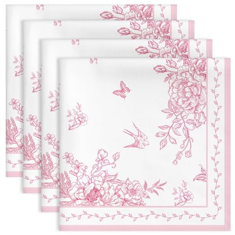 Arquiel Uccello Fiore Cinese Tovaglioli Set di 4, Rosa Cotone Riutilizzabili Morbido Tovaglioli Stoffa da Tavola Perfetto per Feste, Cucina, Ristoranti, Primavera Estate Decorare Regalo(45×45cm)