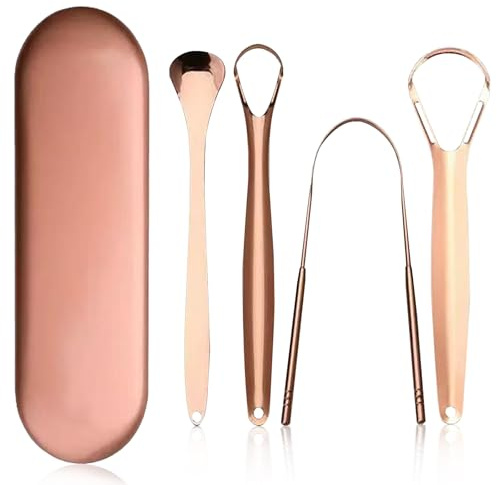 4 Piezas Raspador Lengua, Limpiadores de Lenguas de Acero Inoxidable, Limpiador Lingual, Limpia Lenguas Antibacteria, Eco, Fácil de Limpiar, para Cuidado Bucal, Aliento Fresco y Lengua Limpia