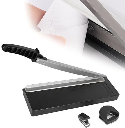 Massicot A4 3 en 1, Machine de Découpe de Papier de Précision avec Rail de Guidage et échelle, pour Photos, Cartes, Documents, Bureau et Maison, Noir