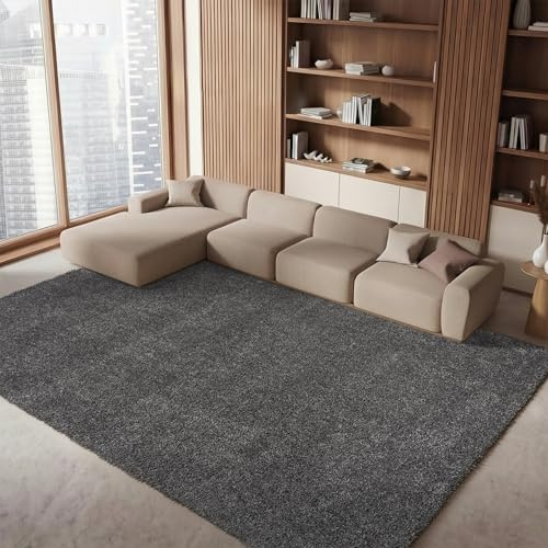 Safavieh Tapis Shag pour Salon, Salle à Manger, Chambre à Coucher - August Shag Collection, Tapis à Poil Court, Gris, 244 x 305 cm