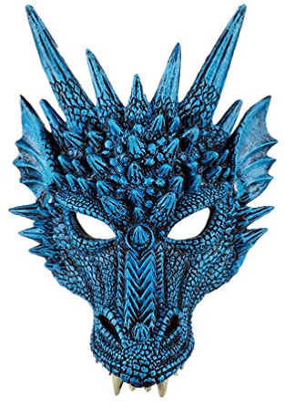 NUOBESTY Masque de dragon 3D pour Halloween - Demi-masque visage - Masque de carnaval - Costume pour Halloween, fête, carnaval, parade, cosplay (bleu)