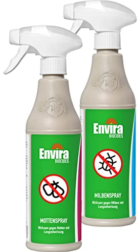 Envira Textilien Pack - Milbenspray & Mottenspray - Geruchlos, auf Wasserbasis & mit Langzeitwirkung - Je 500 ml