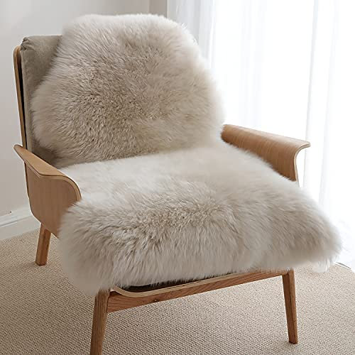 HUAHOO Premium Genuine Sheepskin Rug Linen Real Australia Sheepskin Natural Lambskin Fur Area Rug Double Pelt/2' x 3' Linen