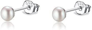 Süßwasserperlen Ohrringe - Winzige 3mm 4mm Echte Weiß Süßwasser-Zuchtperlen Ohrstecker 925 Sterling Silber Vergoldet für Mädchen
