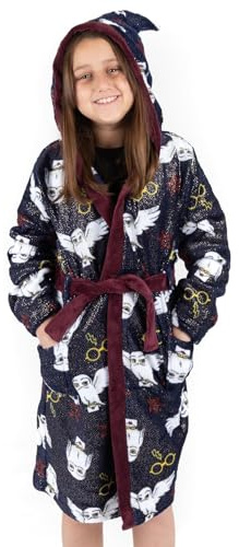 Harry Potter-Bademantel für Mädchen | Kinder Zwei Optionen Rot Hogwarts ODER Blau Hedwig Pyjama-Robe | Magischer Bademantel mit Hexenhut-Kapuze