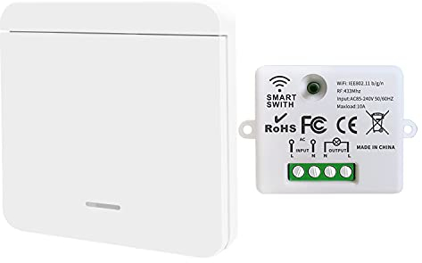 DieseRC Mini commutateur WiFi sans fil récepteur de télécommande RF 2500W 10A avec 1 interrupteur mural sans fil contrôle intelligent par l'application Tuya compatible avec Alexa/Google Home
