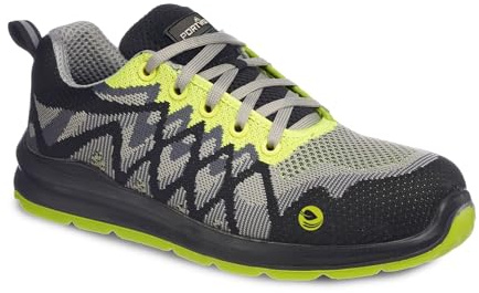 Portwest FC08 Composite Textile Trainer S1P Safety Shoe with Recycled Flyknit and Gel Comfort Footbed, Black/Yellow, 5.5