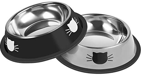 Serentive Lot de 2 gamelles pour Chat en Acier Inoxydable antidérapant pour Petits Chats Incassable Épaissir Gamelle pour Chat 200 ML Base en Caoutchouc Amovible Facile à Nettoyer Belle Couleur