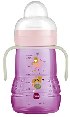 MAM Trainer+ Night Trinklernflasche (220 ml), Trinkbecher mit leuchtendem Griff für den Übergang zum Becher, Trinklernbecher mit tropffreiem Sauger und Trinkschnabel, 4+ Monate, Schildkröte