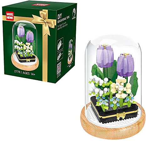 Fiotha Construction Bouquet Fleurs, avec Housse de Protection, Fleurs Artificielles, Botanique Construction Adulte, Cadeau Anniversaire, Compatible avec Fleur, Tulipes Violette (531 PCS)