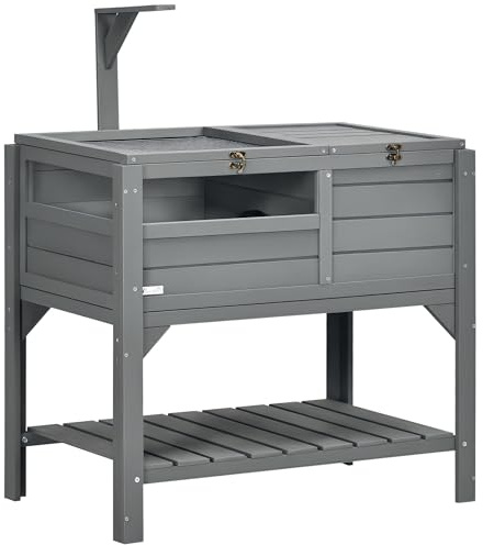 PawHut Tortoise House w/Shelf, Small Pet Reptile Wooden House w/Hide Shelter Den and Run, Lamp Holder, Tray, for Indoors, Outdoors - Grey