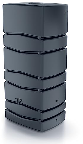 Aqua Tower regnvattentank 650L | 57,3 x 77,5 x 165 cm | 4 anslutningspunkter | Inklusive kran och vattenuppsamlingssystem | Trädgårdsbehållare | Färg Svart Modern design